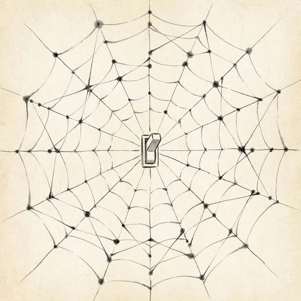 Sumi-e ink art of a vector web and switch — AI living in your site