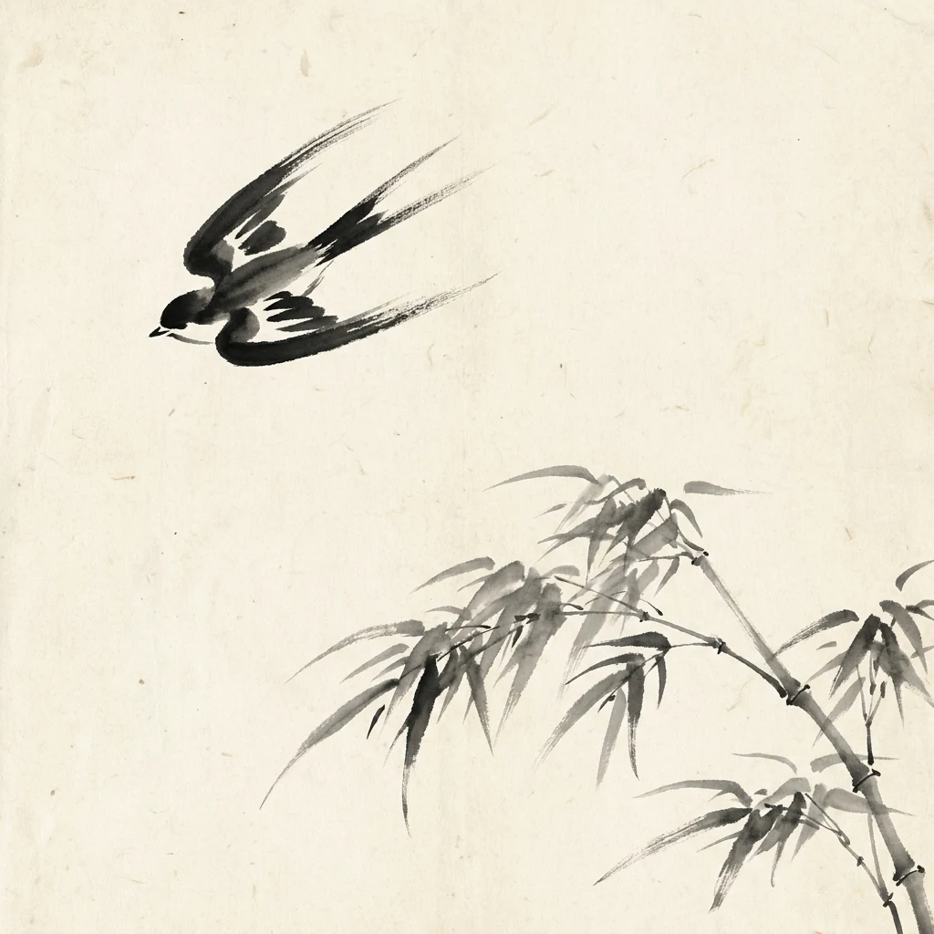 Sumi-e ink art of a swift bird in flight — blazing PageSpeed