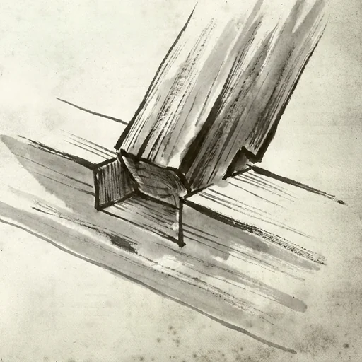 Sumi-e ink painting of a Japanese joinery piece being fitted into a notched wooden beam, no nails