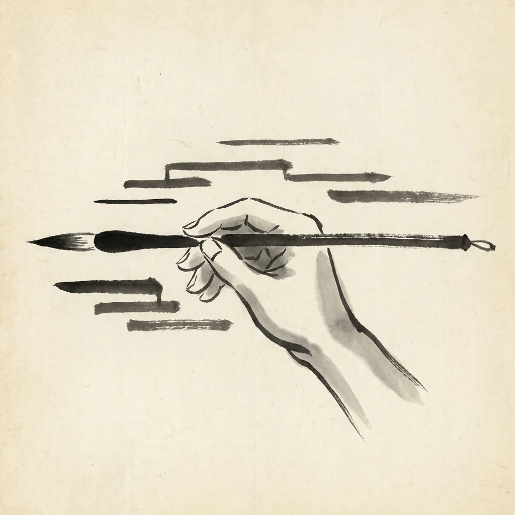 Sumi-e ink art of a precise brush stroke — clean hand-coded pages