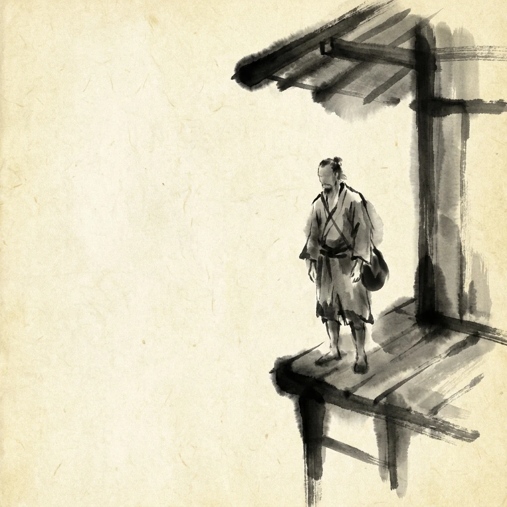 Sumi-e ink art: a craftsman arrives to a worksite already finished — no CMS, no builder to fight