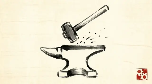 Sumi-e ink illustration representing Forged Sites — Idea Forge Studios
