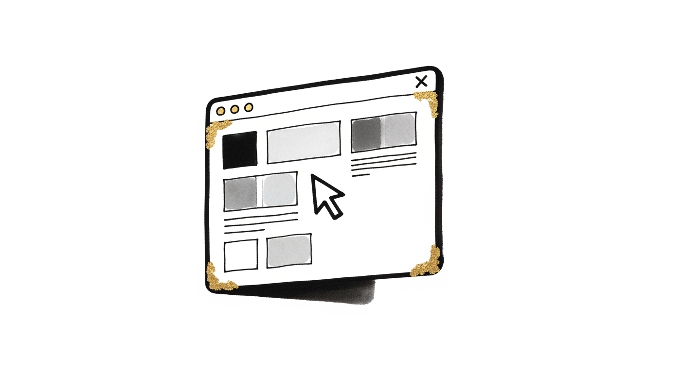 Sumi-e ink illustration of an in-browser content editor