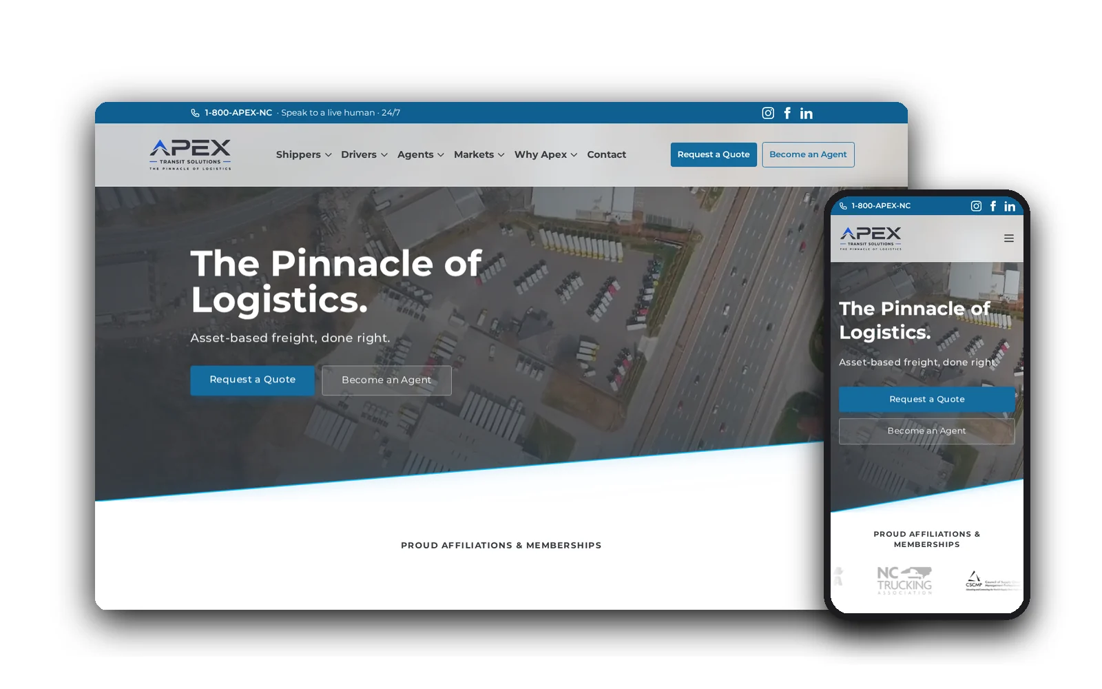 Apex Transit — desktop and mobile views of the forged website by Idea Forge Studios