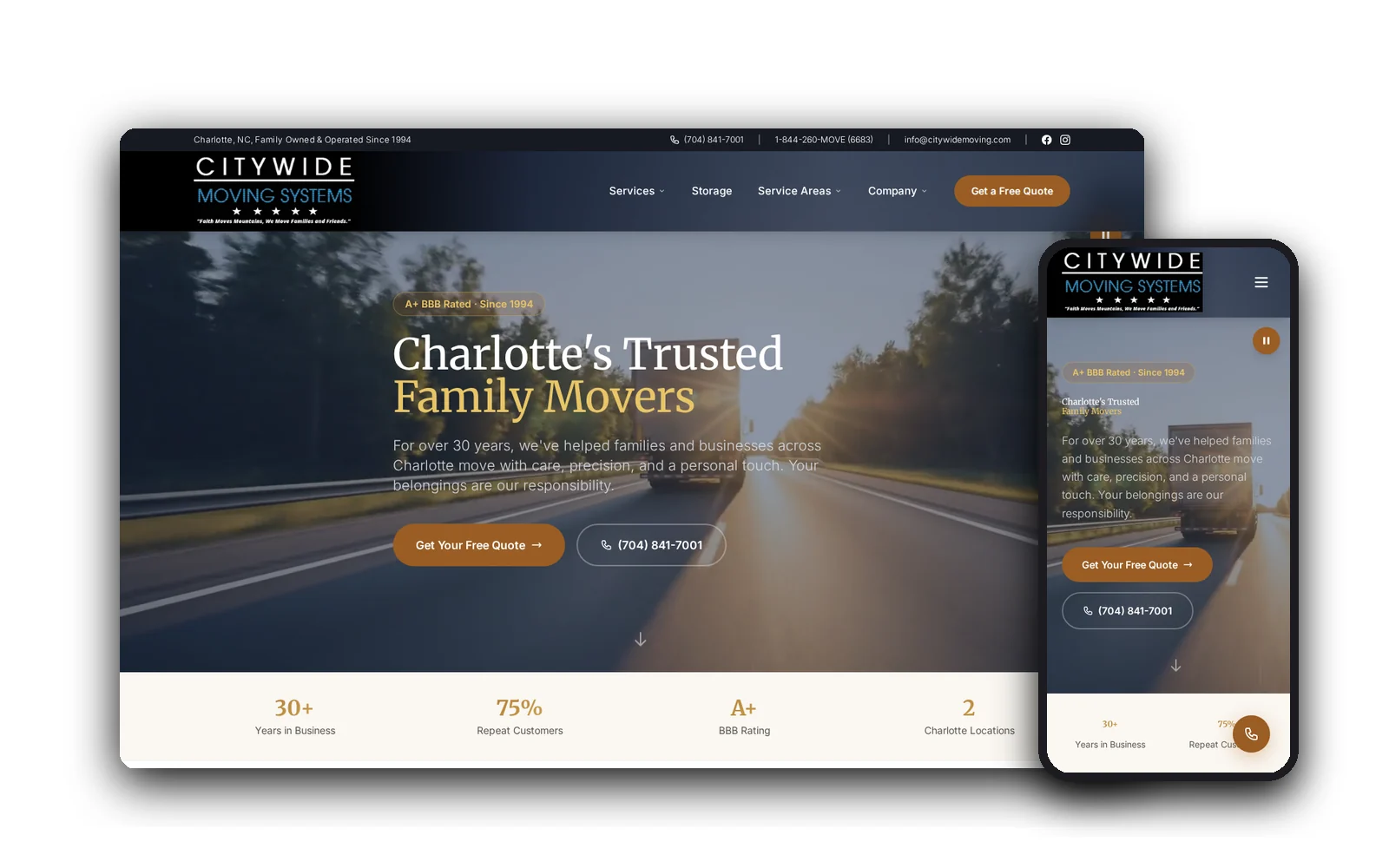 Citywide Moving Systems — desktop and mobile views of the forged website by Idea Forge Studios