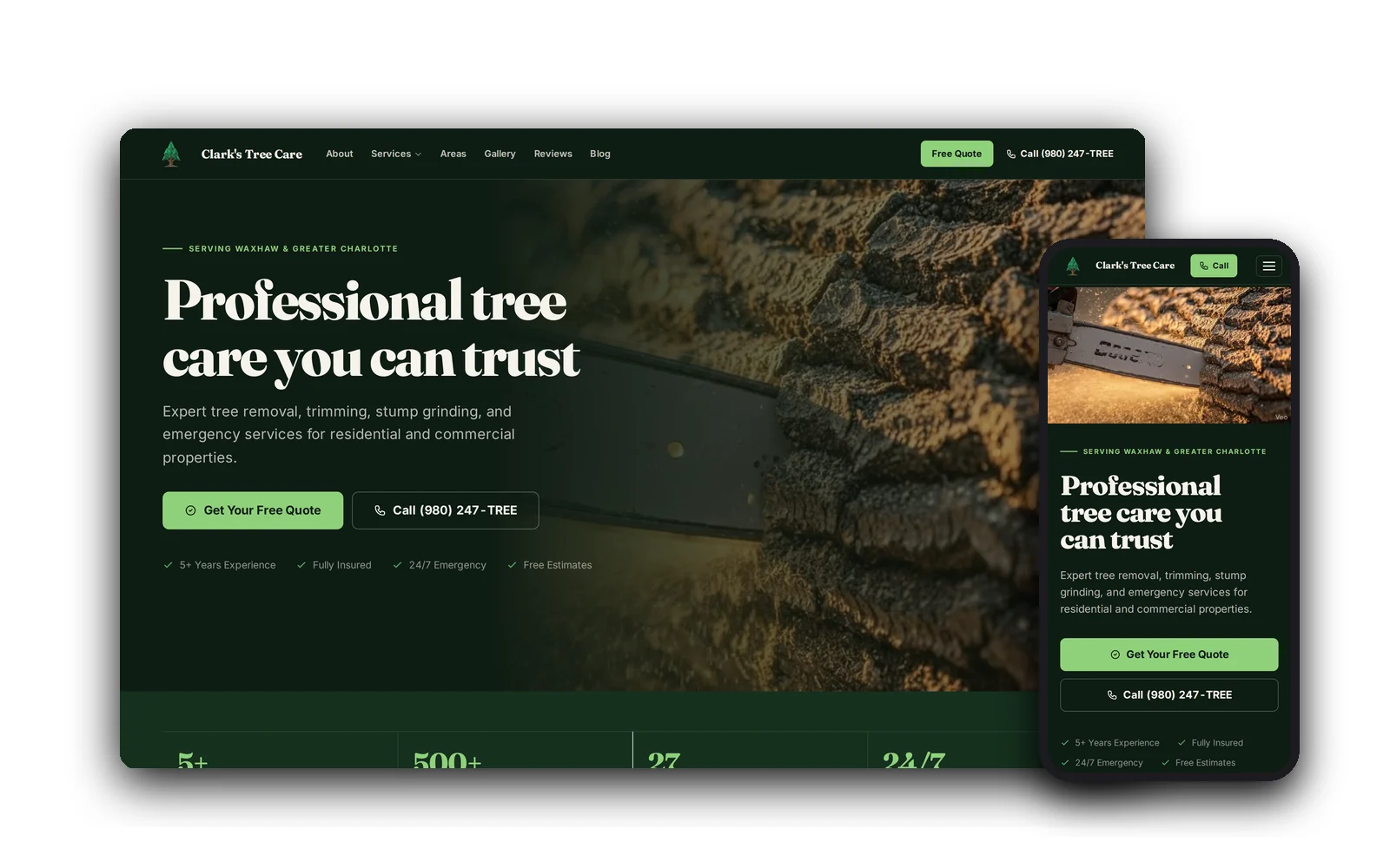 Clark's Tree Care — desktop and mobile views of the forged website by Idea Forge Studios