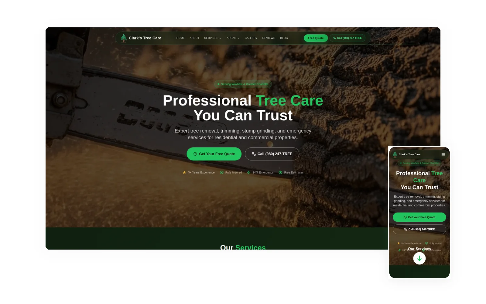 Clark's Tree Care — desktop and mobile views of the forged website by Idea Forge Studios