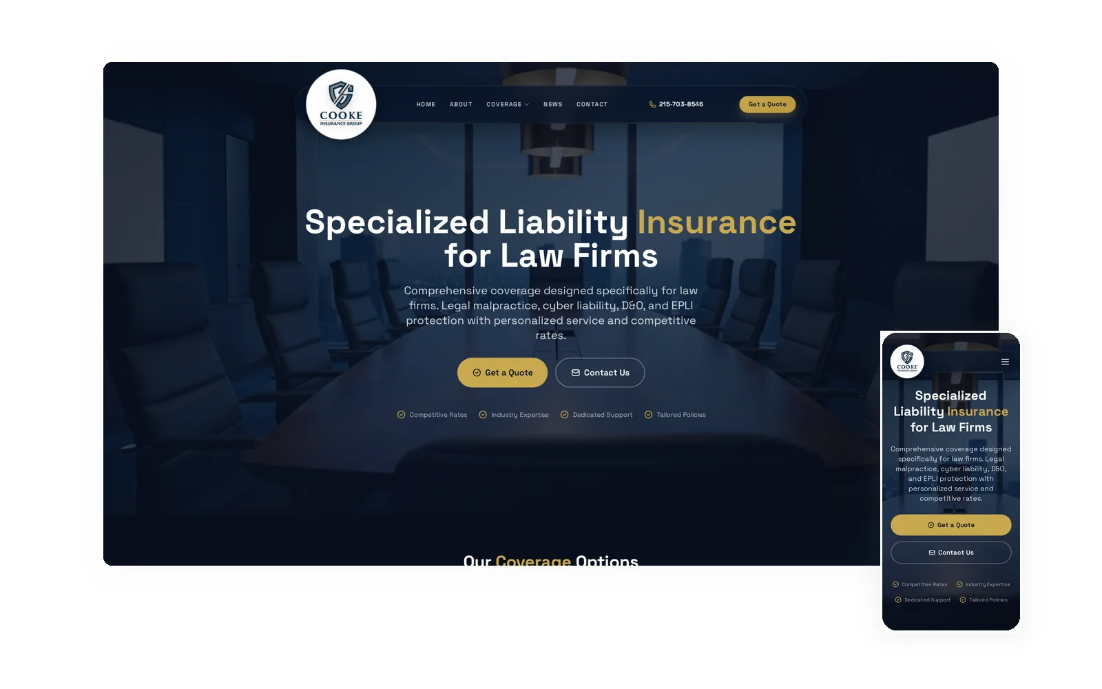 Cooke Insurance Group — desktop and mobile views of the forged website by Idea Forge Studios
