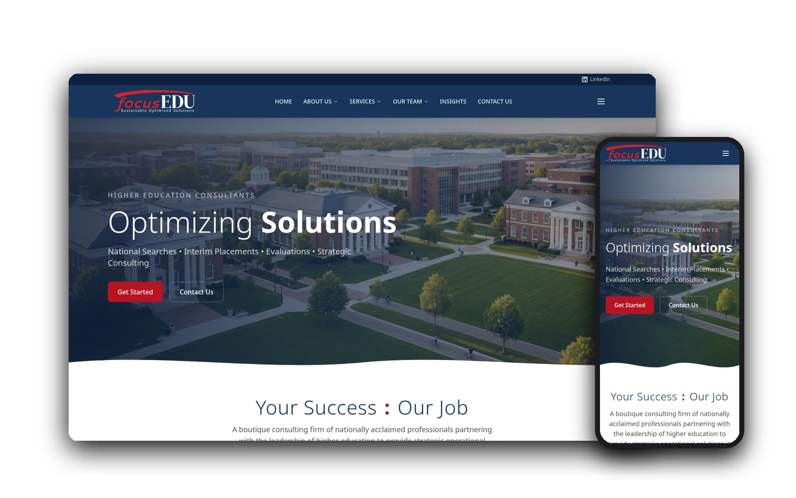 focusEDU — desktop and mobile views of the forged website by Idea Forge Studios