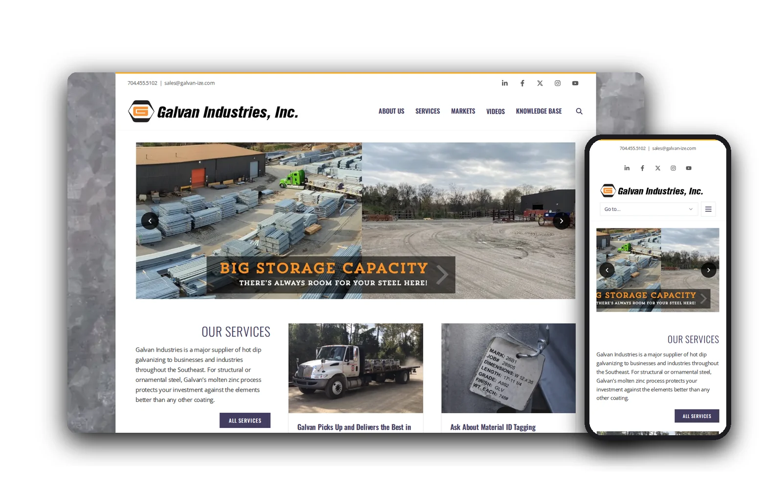 Galvan Industries — desktop and mobile views of the forged website by Idea Forge Studios