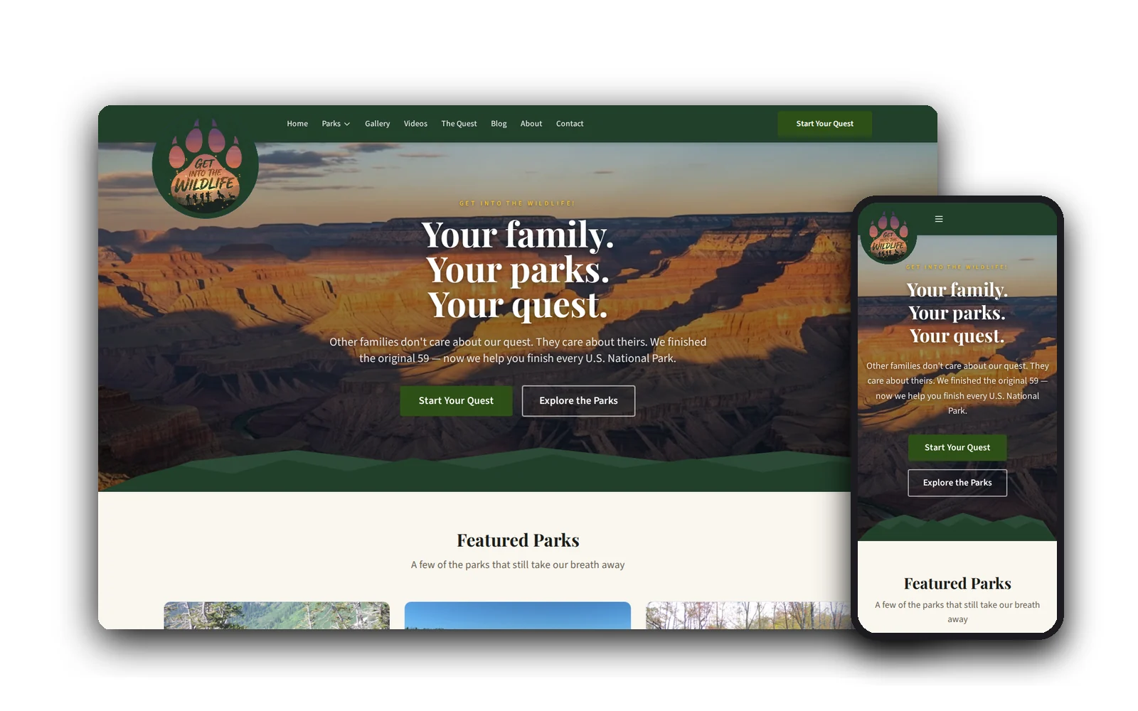 Get Into the Wildlife — desktop and mobile views of the forged website by Idea Forge Studios