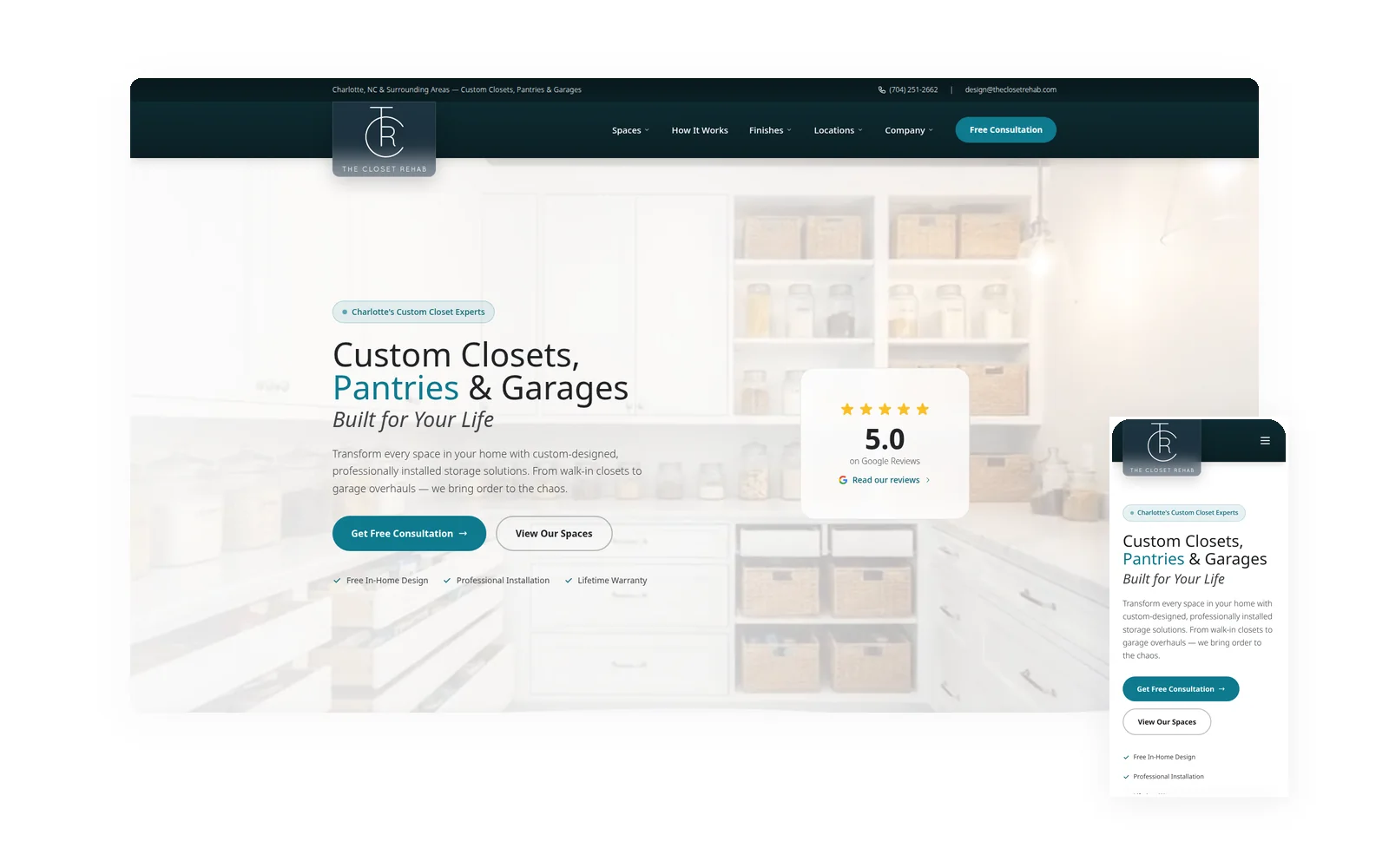 The Closet Rehab — desktop and mobile views of the forged website by Idea Forge Studios
