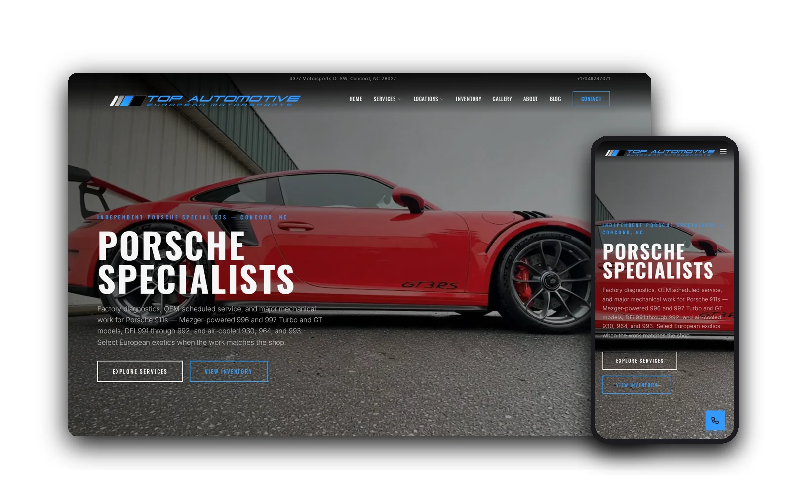 Top Automotive — desktop and mobile views of the forged website by Idea Forge Studios